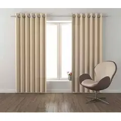 VELO - Set X2 Paños Visillos Cortinas Con Argollas Premium 140x240 BEIGE