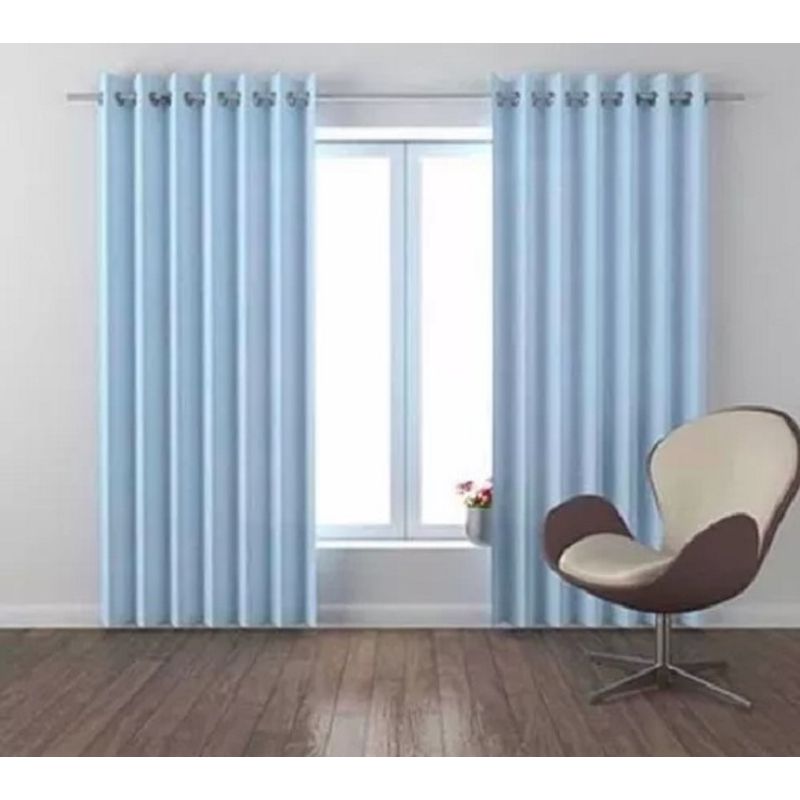 VELO - Set X2 Paños Visillos Velo Cortinas Con Argollas Premium 140x240 CELESTE
