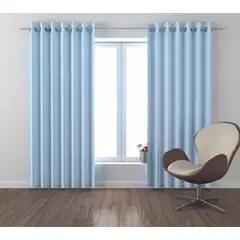 VELO - Set X2 Paños Visillos Cortinas Con Argollas Premium 140x240 CELESTE