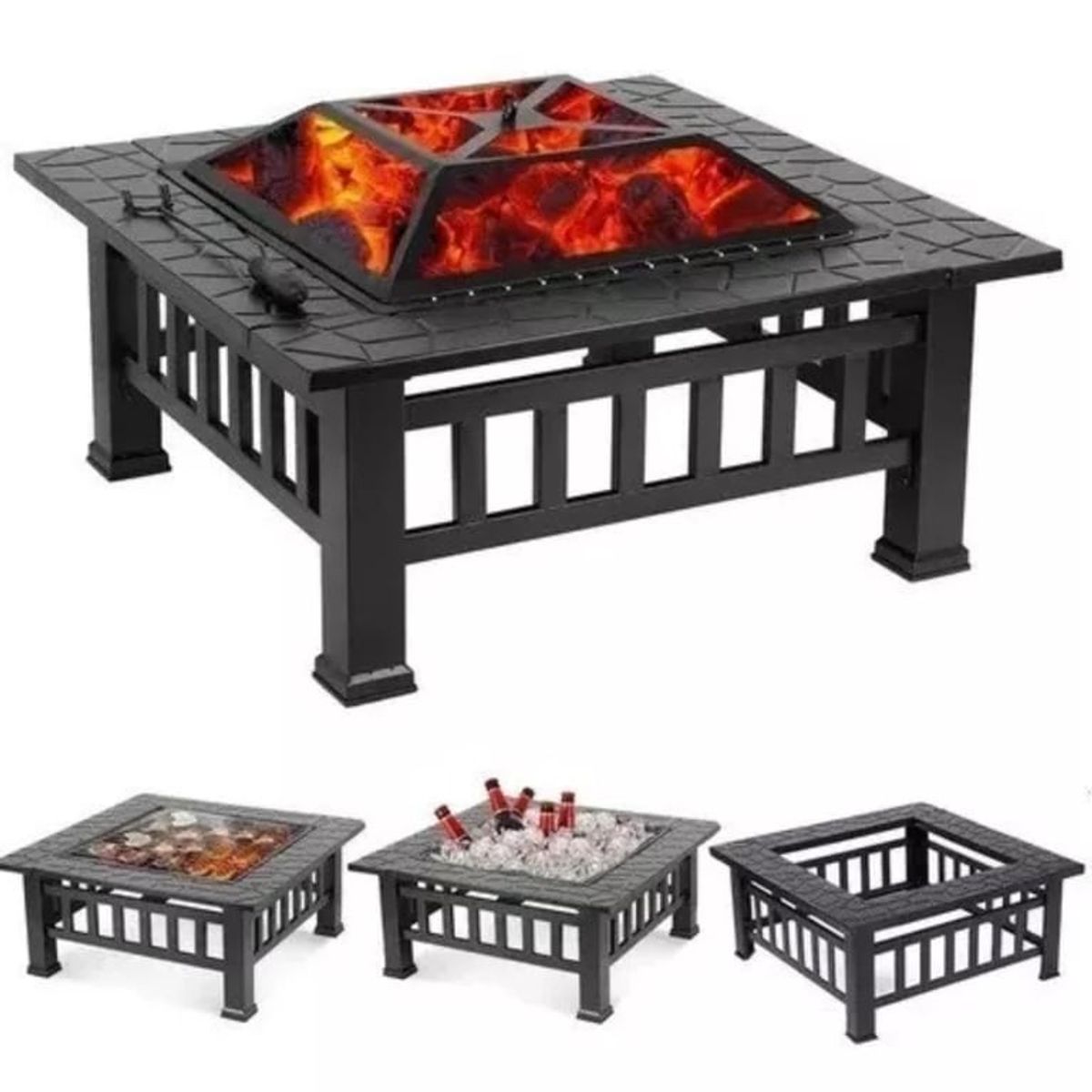 AFVENTURA - Brasero Premium Para Leña O Carbón Con Tapa 3 En 1