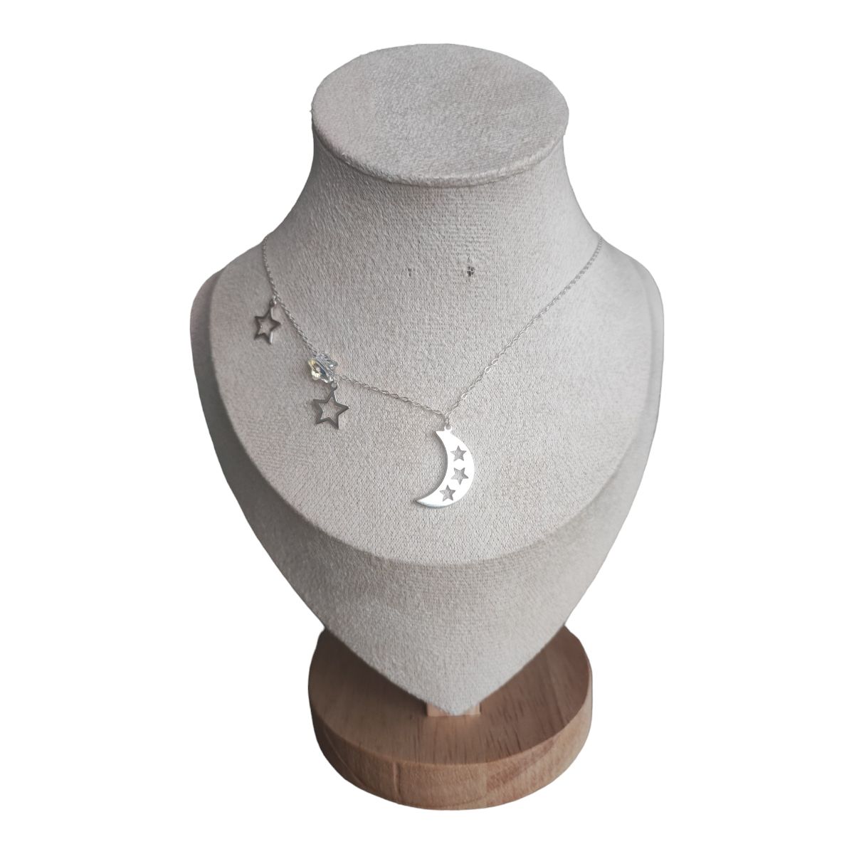 GENERICO - collar media luna con estrellas y circon de plata s925