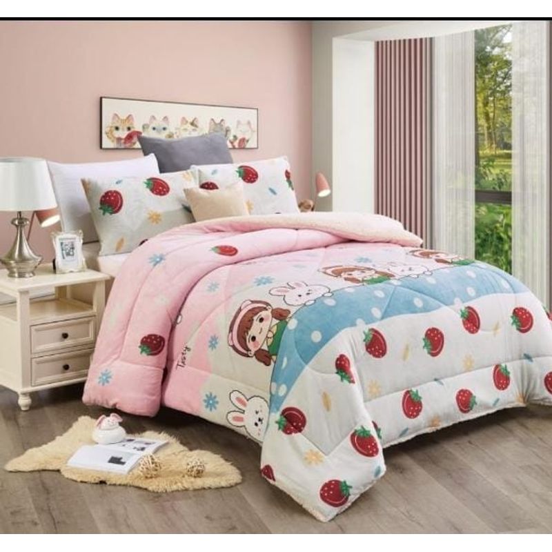 GENERICO - plumón 1.5 plaza diseño de fresas plush con chiporro jinru