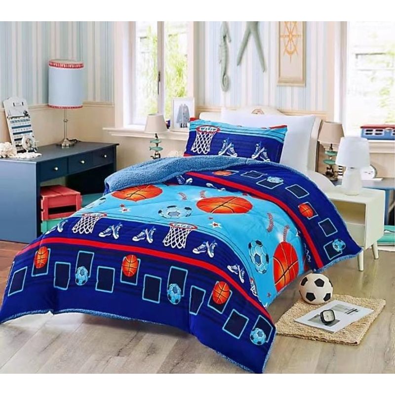 GENERICO - plumón 1.5 plaza diseño azul basquetbol plush con chiporro jinru