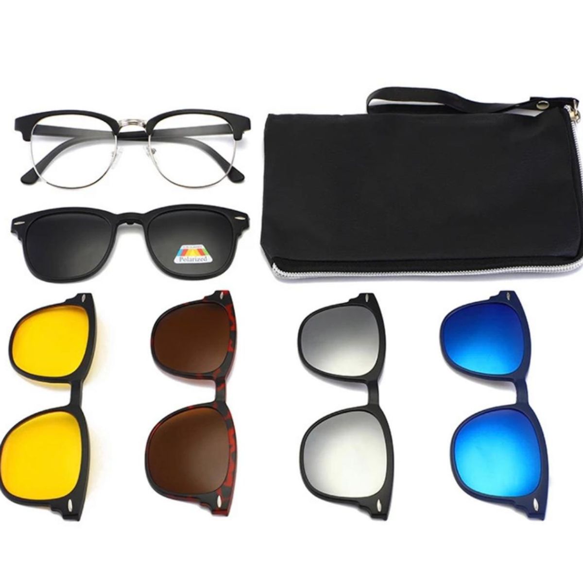 GENERICO - Armazones lentes gafas 5 en 1 micas para el sol clip on conducción nocturna