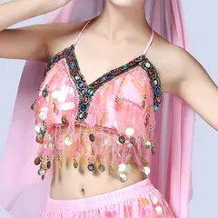 EDWINAYY - Crop Top Brilla Camiseta Monedas Blusa Danza Playa Fiesta