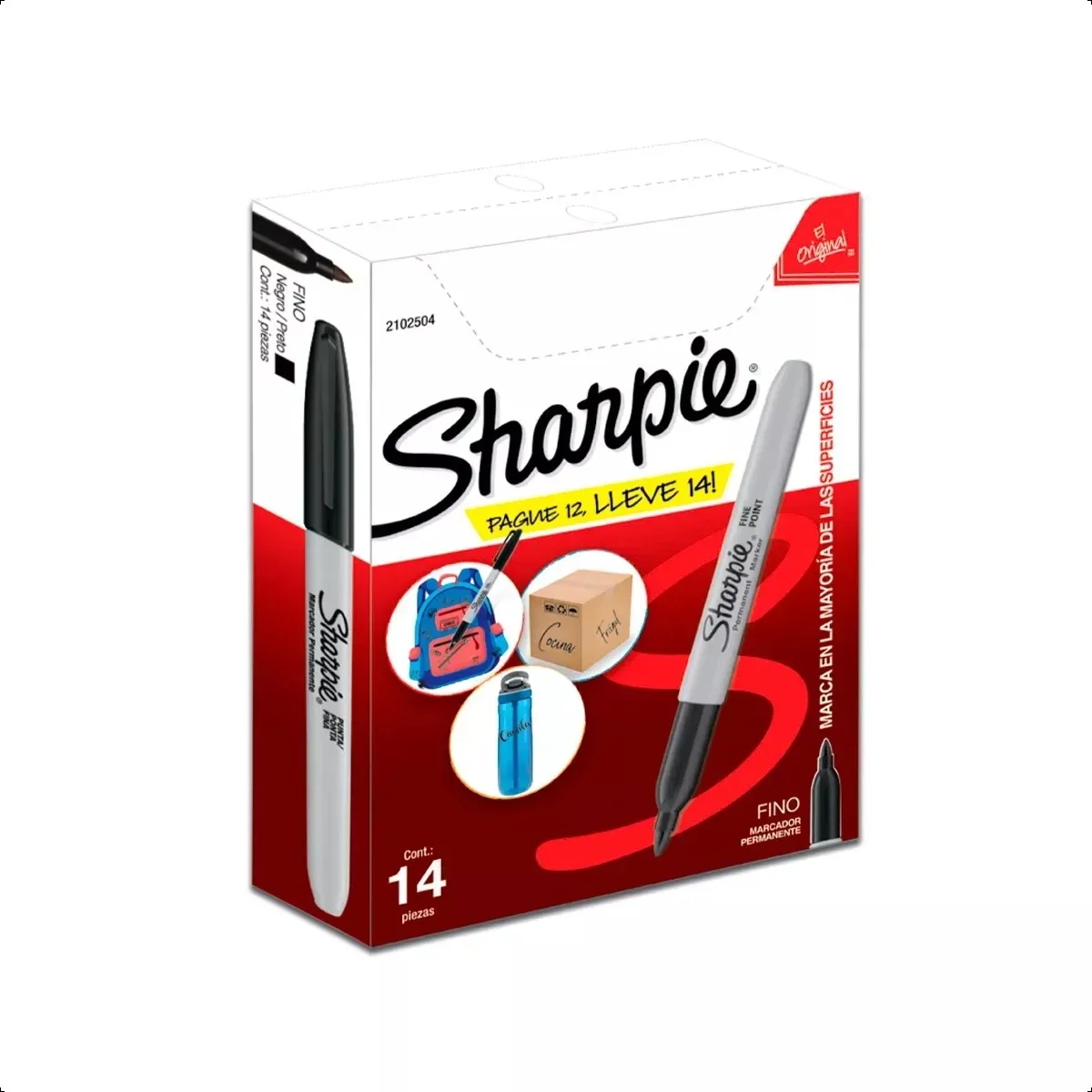 SHARPIE - Marcador Permanente Sharpie Punta Fina Negro Caja X12+2