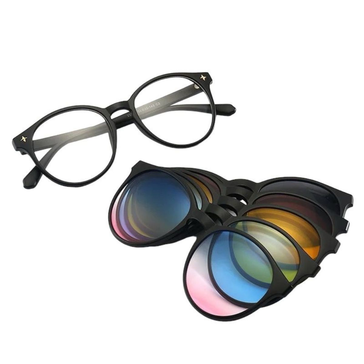 GENERICO - Lentes armazones gafas Clip On Redondos Sobre Lente Intercambiable 5 en 1