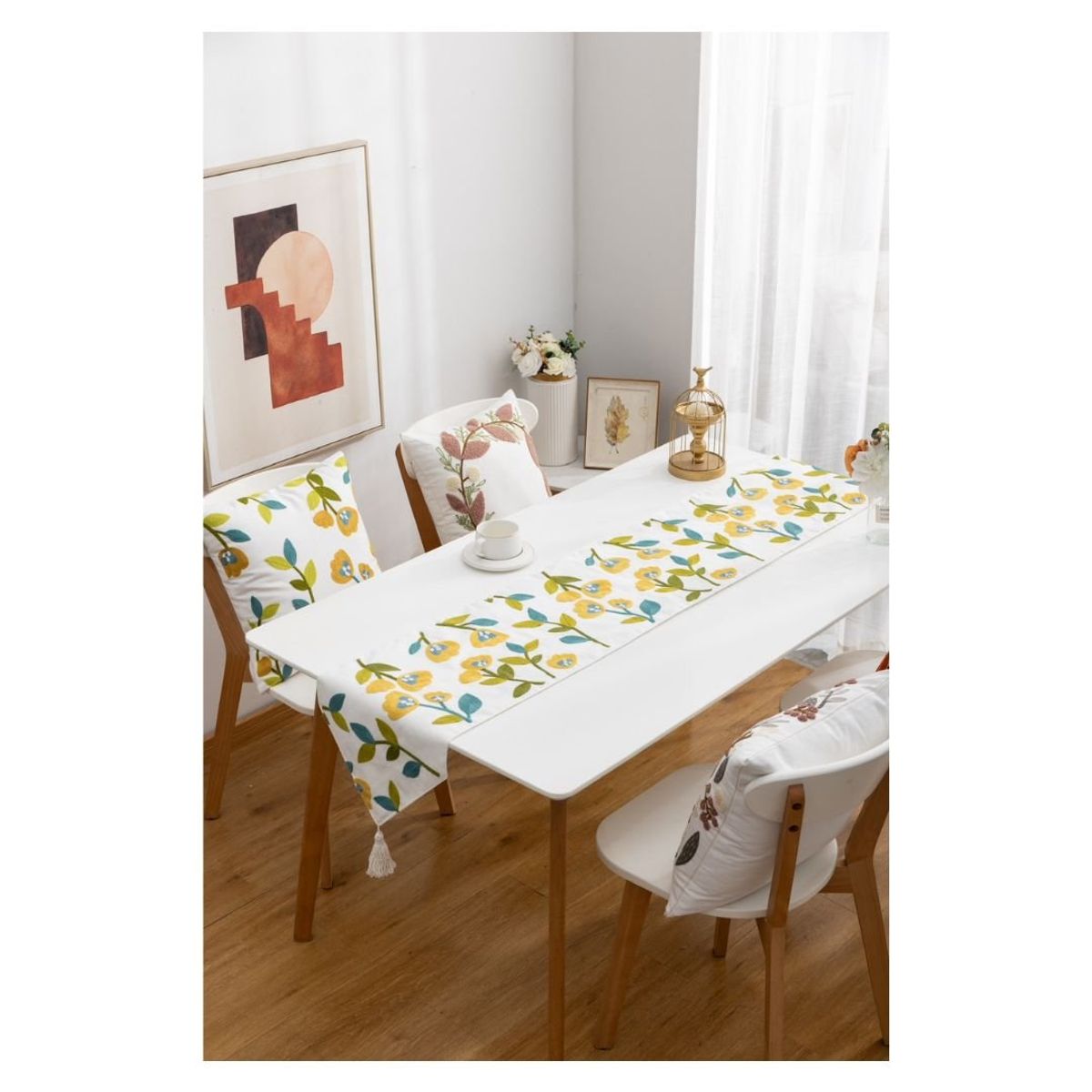 GENERICO - Camino de Mesa Bordado 32 x 180 cm - Flores Amarillas Azules