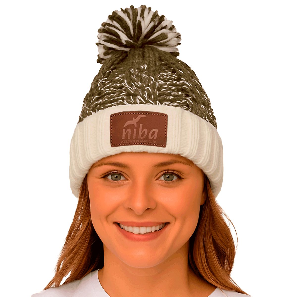 NIBA - Gorro Lana Radal Blanco Verde Niba