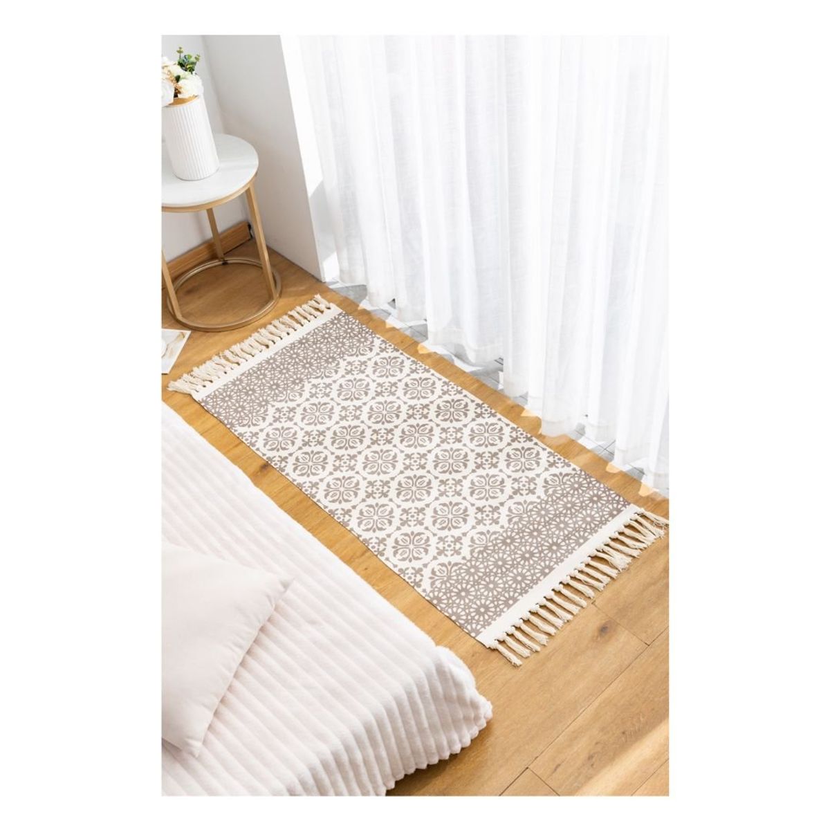 GENERICO - Alfombra de Lino 60 x 130 cm - Gris Mándala