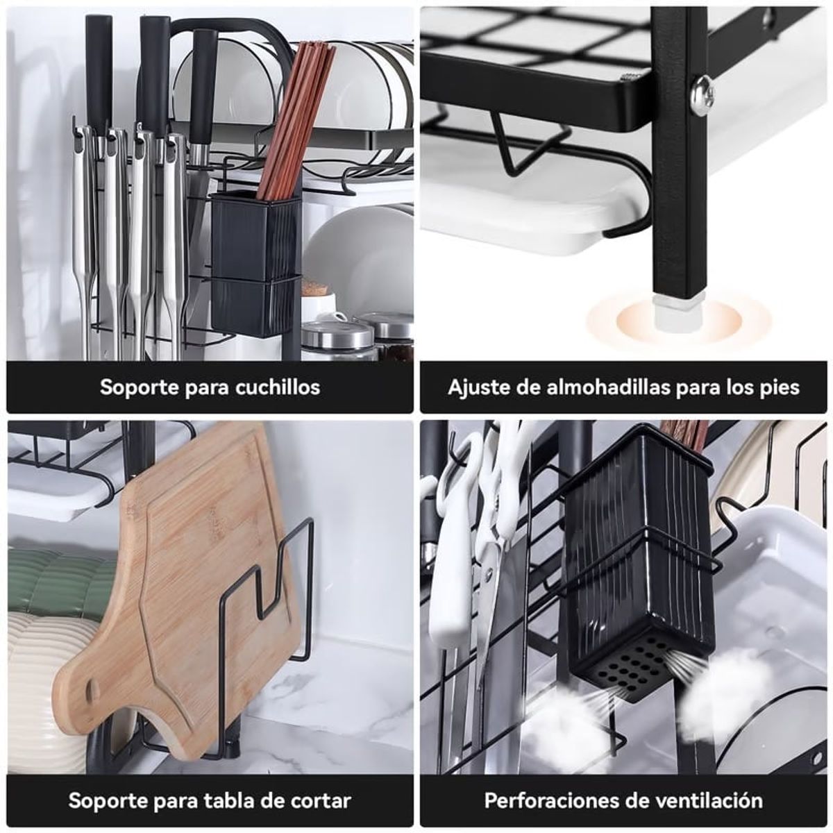 ACTUAL - Secaplatos 3 Niveles Antigoteos Gran Capacidad