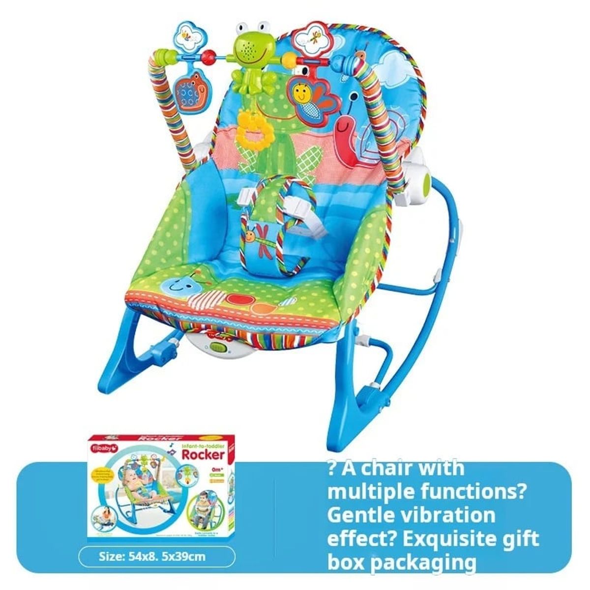 ACTUAL - Silla Nido Mecedora Azul Vibración y Sonidos