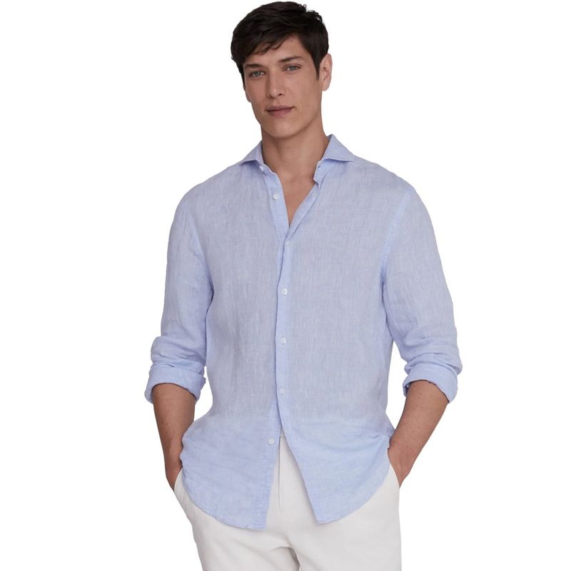 EDWINAYY - Camisa Para Hombre Manga Larga Casual Unicolor De Lino