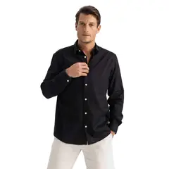 EDWINAYY - Camisa Para Hombre Manga Larga Casual Unicolor De Lino