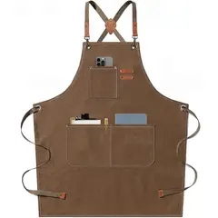 CASTLEN - Delantal de algodón Delantal de cocina Lienzo Niñas Marrón Delantal