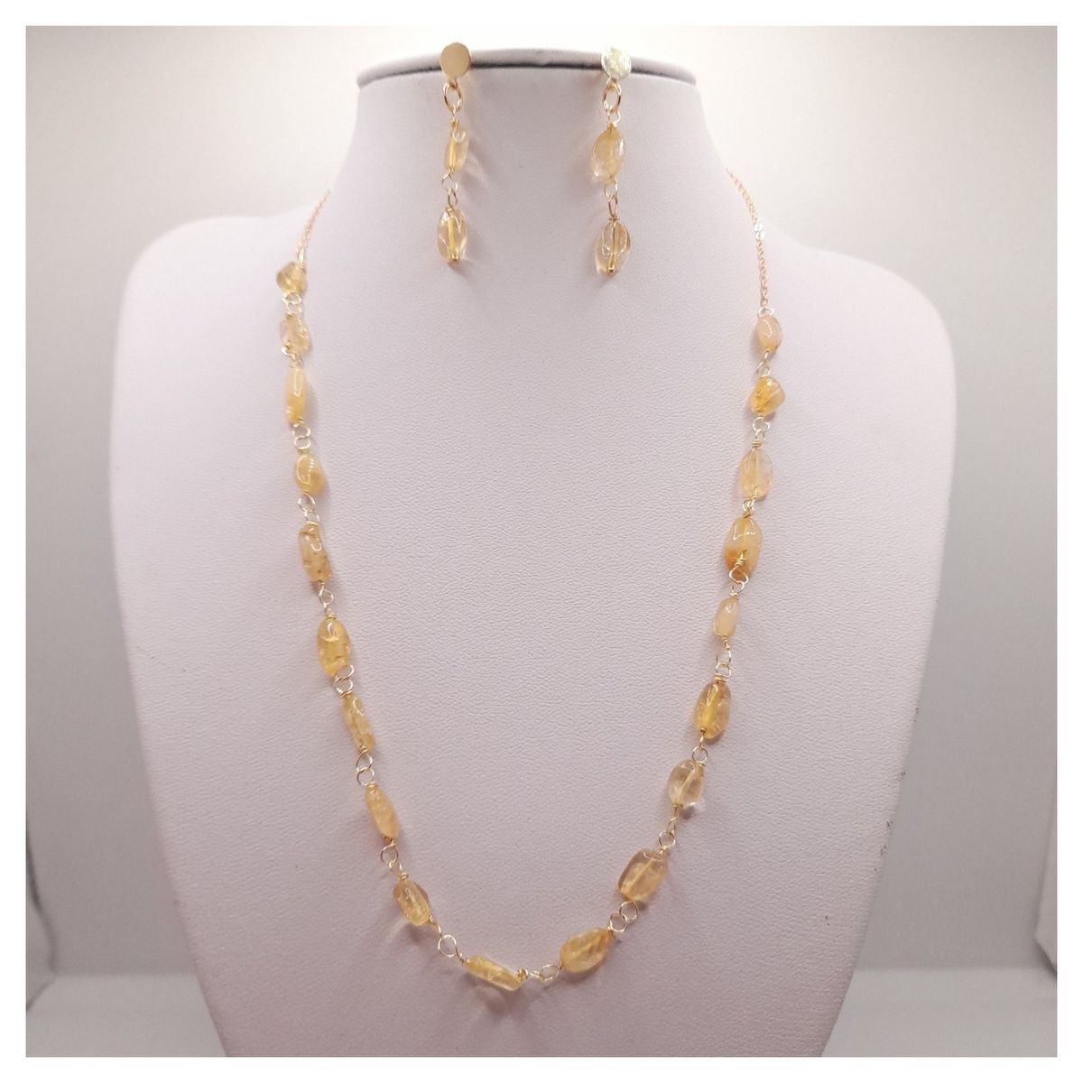 CAT JOYAS - Conjunto collar y aros Citrino enchapado en oro