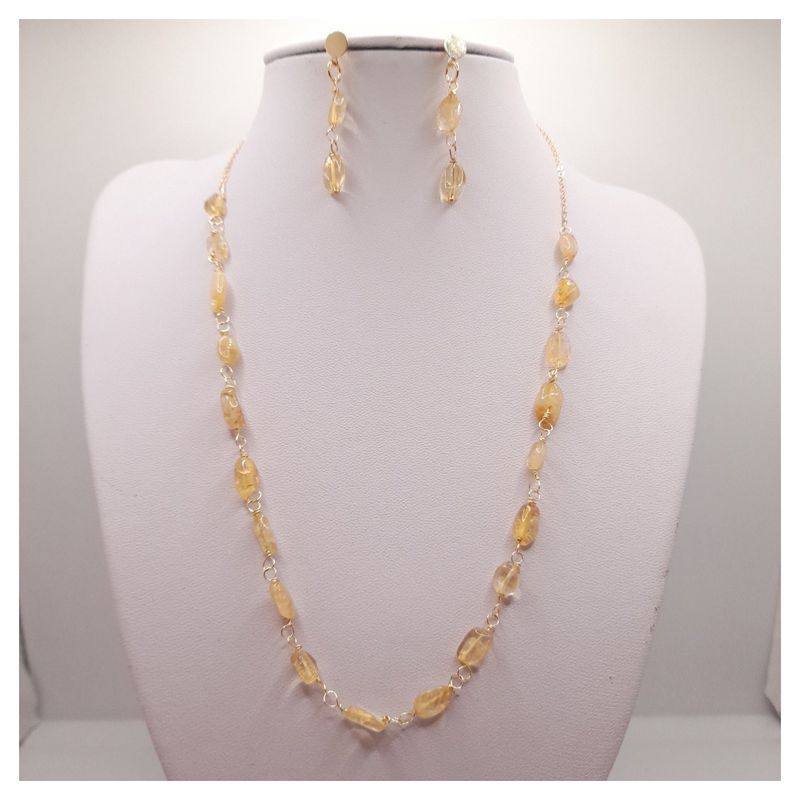 CAT JOYAS - Conjunto collar y aros Citrino enchapado en oro