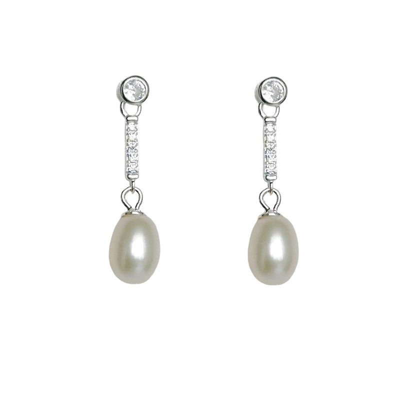 ANDREA COGGIOLA JOYAS - Aros Perla De Río Colgante Palito Circón Plata Fina 925