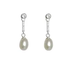 ANDREA COGGIOLA JOYAS - Aros Perla De Río Colgante Palito Circón Plata Fina 925