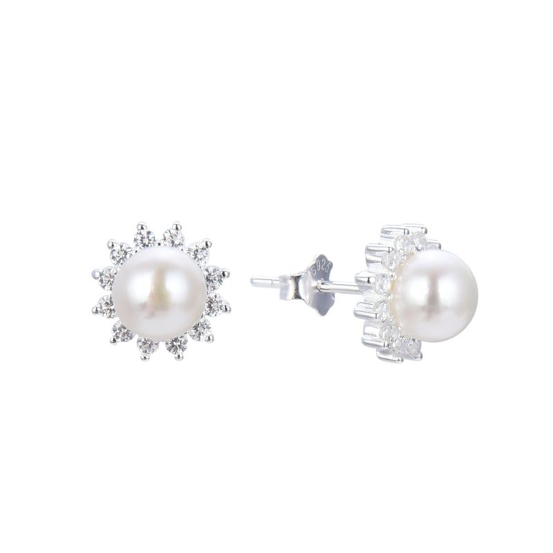 ANDREA COGGIOLA JOYAS - Aros Roseta Perla De Río Circón Plata Fina 925
