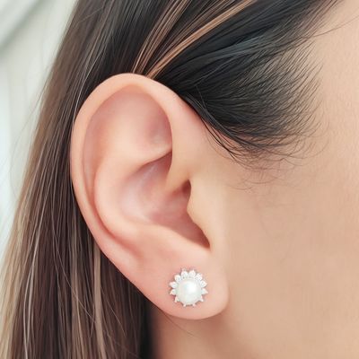 Imagen 2 del producto Aros Roseta Perla De Río Circón Plata Fina 925