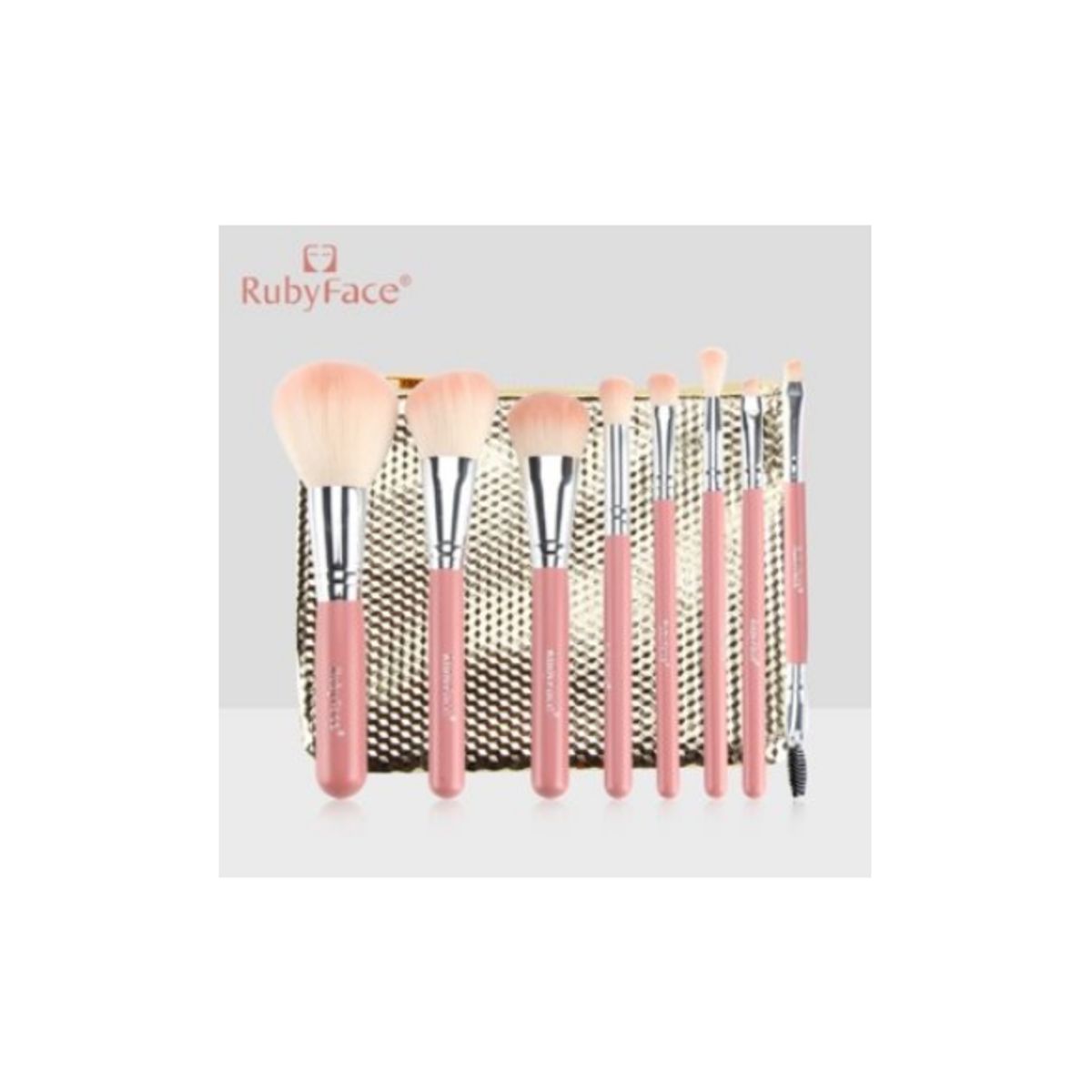 GENERICO - RubyFace® Set Brocha Maquillaje De 8 Piezas Con Cartera Dorado