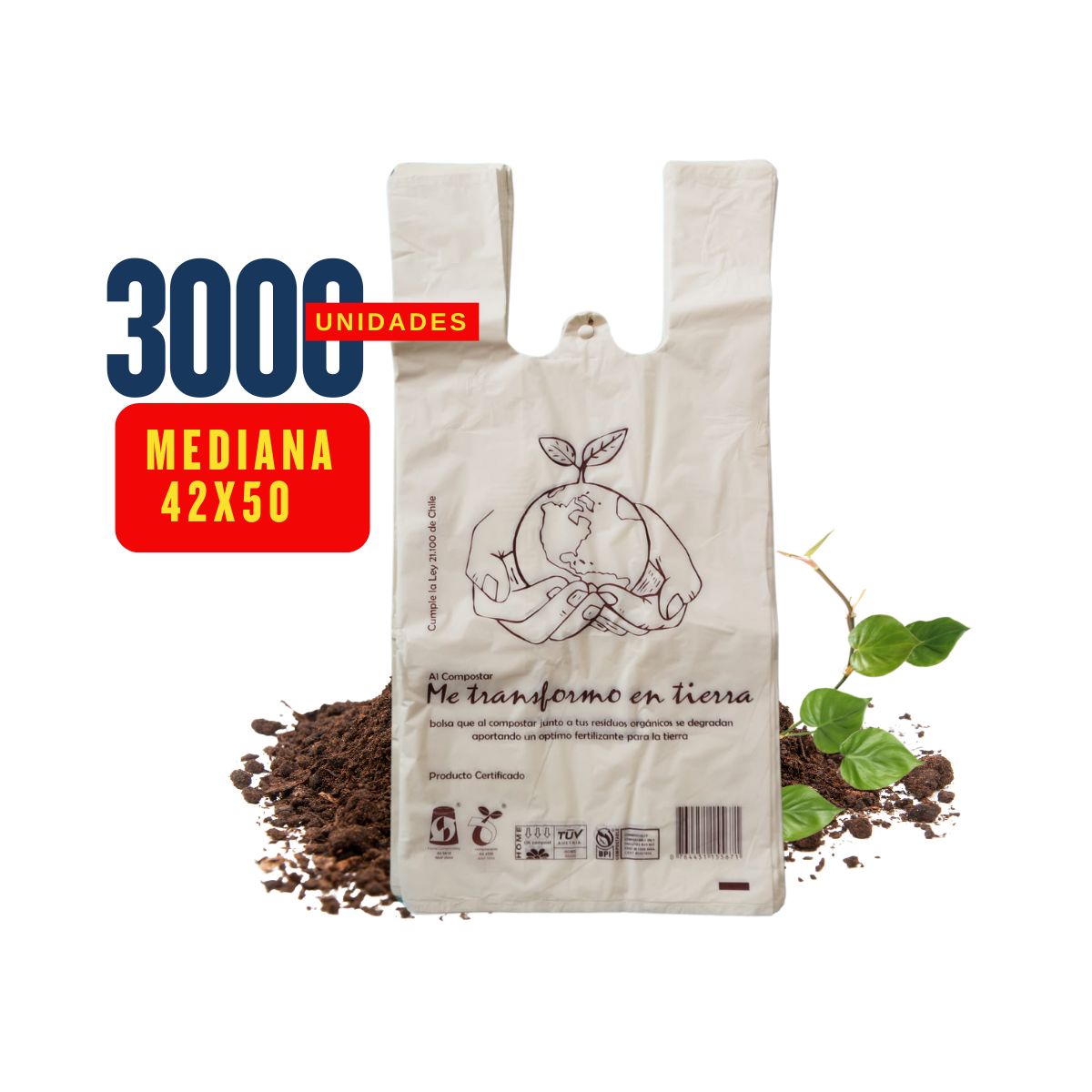 GENERICO - Bolsa Camiseta Biodegradable 42x50 Mediana - 3.000 unidades