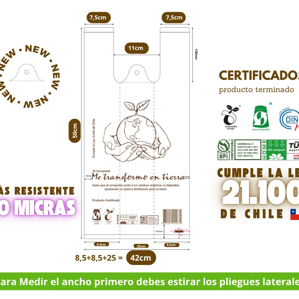 GENERICO - Bolsa Camiseta Biodegradable 42x50 Mediana - 3.000 unidades