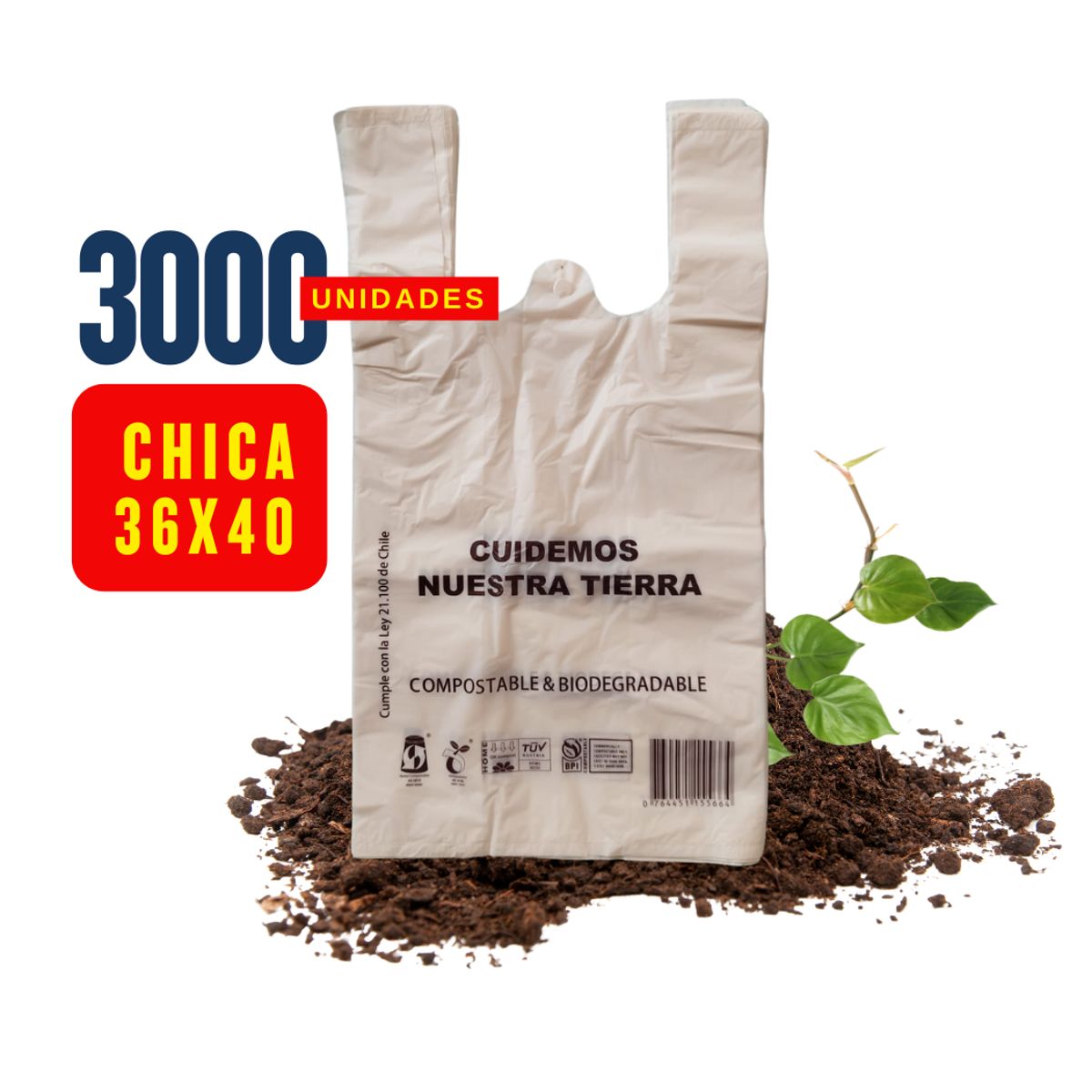 GENERICO - Bolsa Camiseta Biodegradable 36x40 - 3.000 unidades