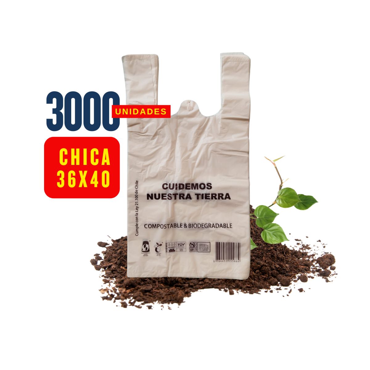 GENERICO - Bolsa Camiseta Biodegradable 36x40 - 3.000 unidades