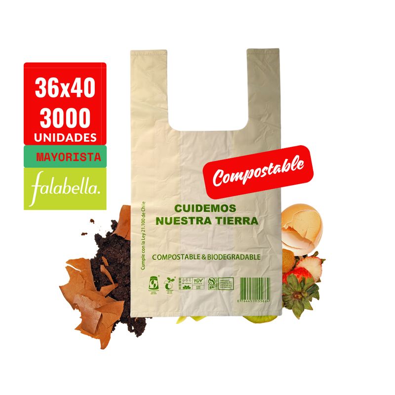 GENERICO - Bolsa Camiseta Biodegradable 36x40 - 3.000 unidades