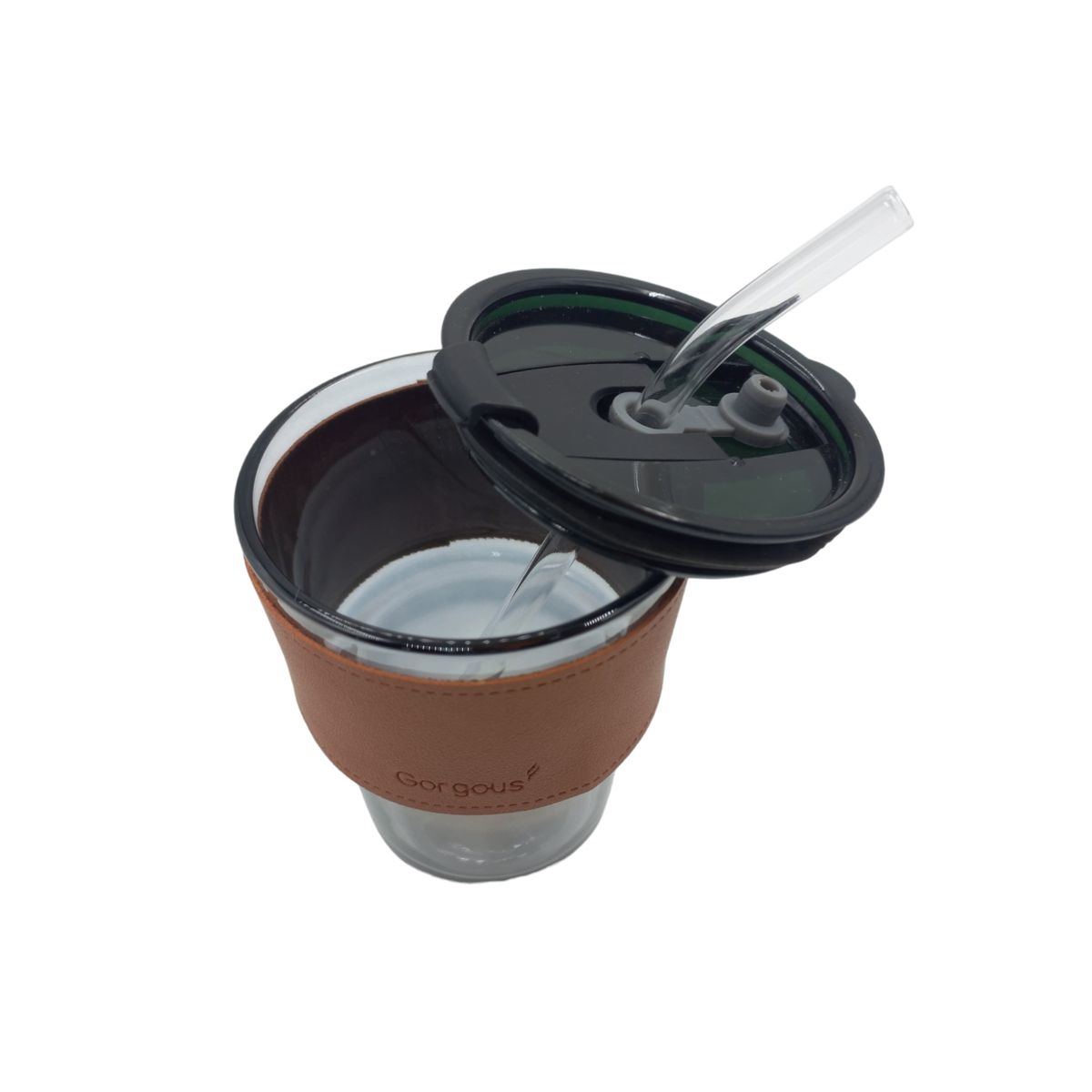 MOGA - Vaso De Vidrio Con Tapa Hermética Y Bombilla Vidrio 450 Ml