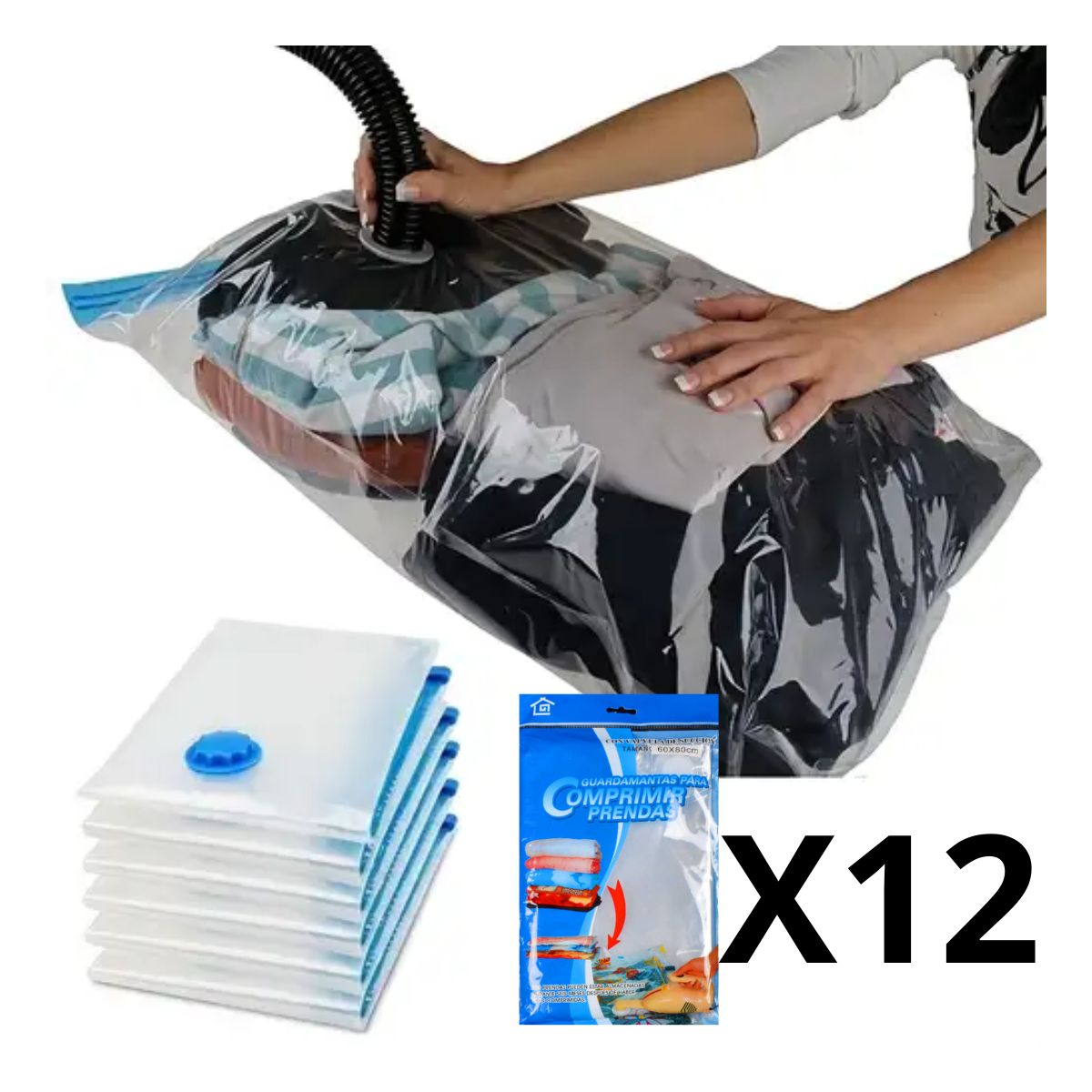 GENERICO - Set 12 Bolsas Al Vacio Para Guardar Comprimir Ropa 80X110