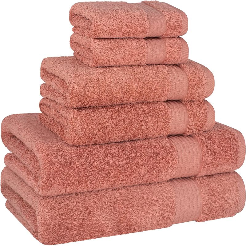 AMERICAN SOFT LINEN - Juego de 6 toallas Bekos 100% algodón Coral