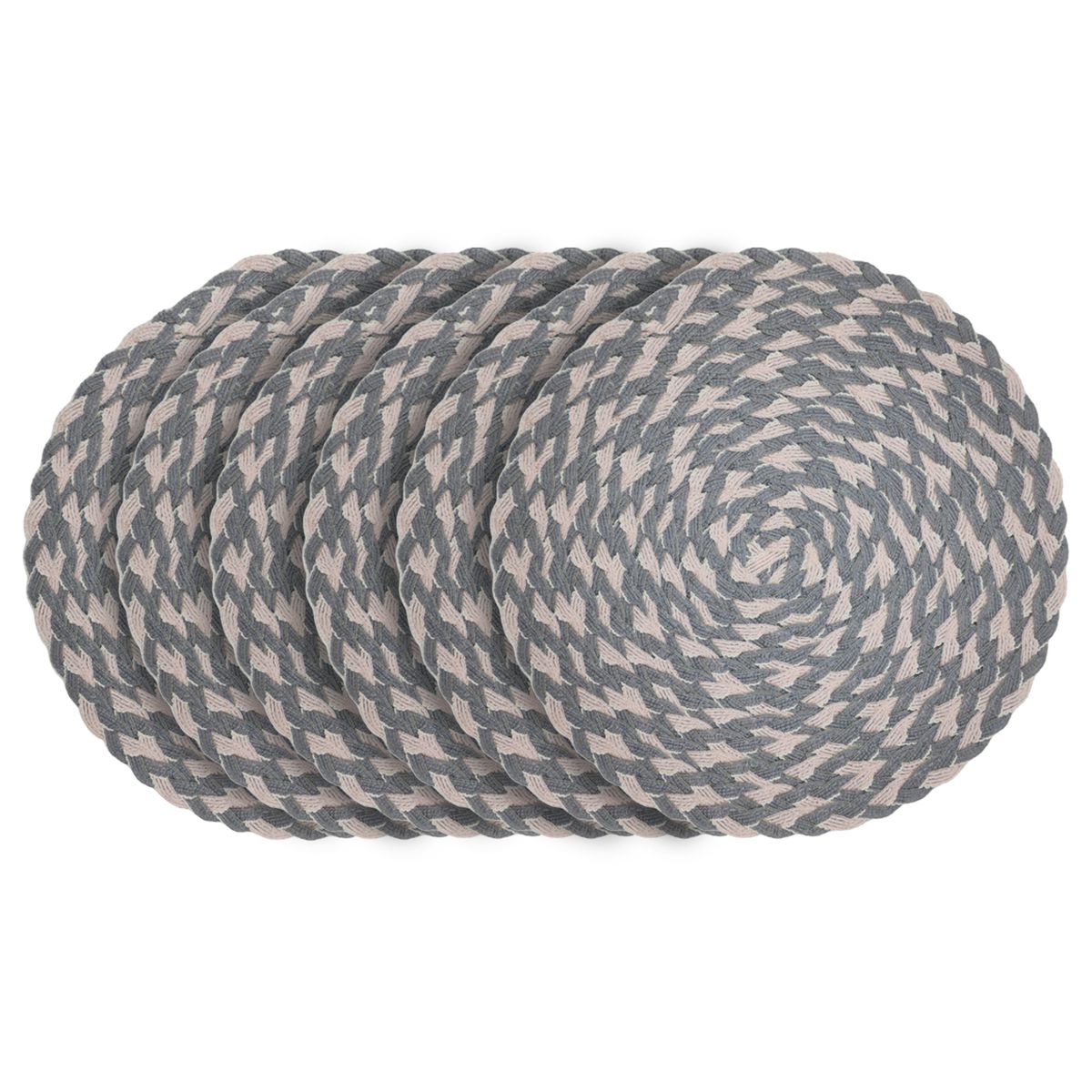 GENERICO - Set 6 Individuales Circulares Trenzados Completo Rosado Gris