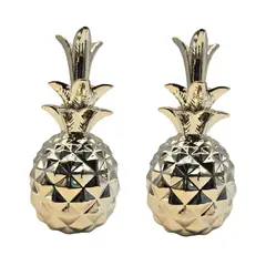 GENERICO - Set 2 Figuras Piñas Decorativas De Ceramica Adorno Decohogar - Dorado