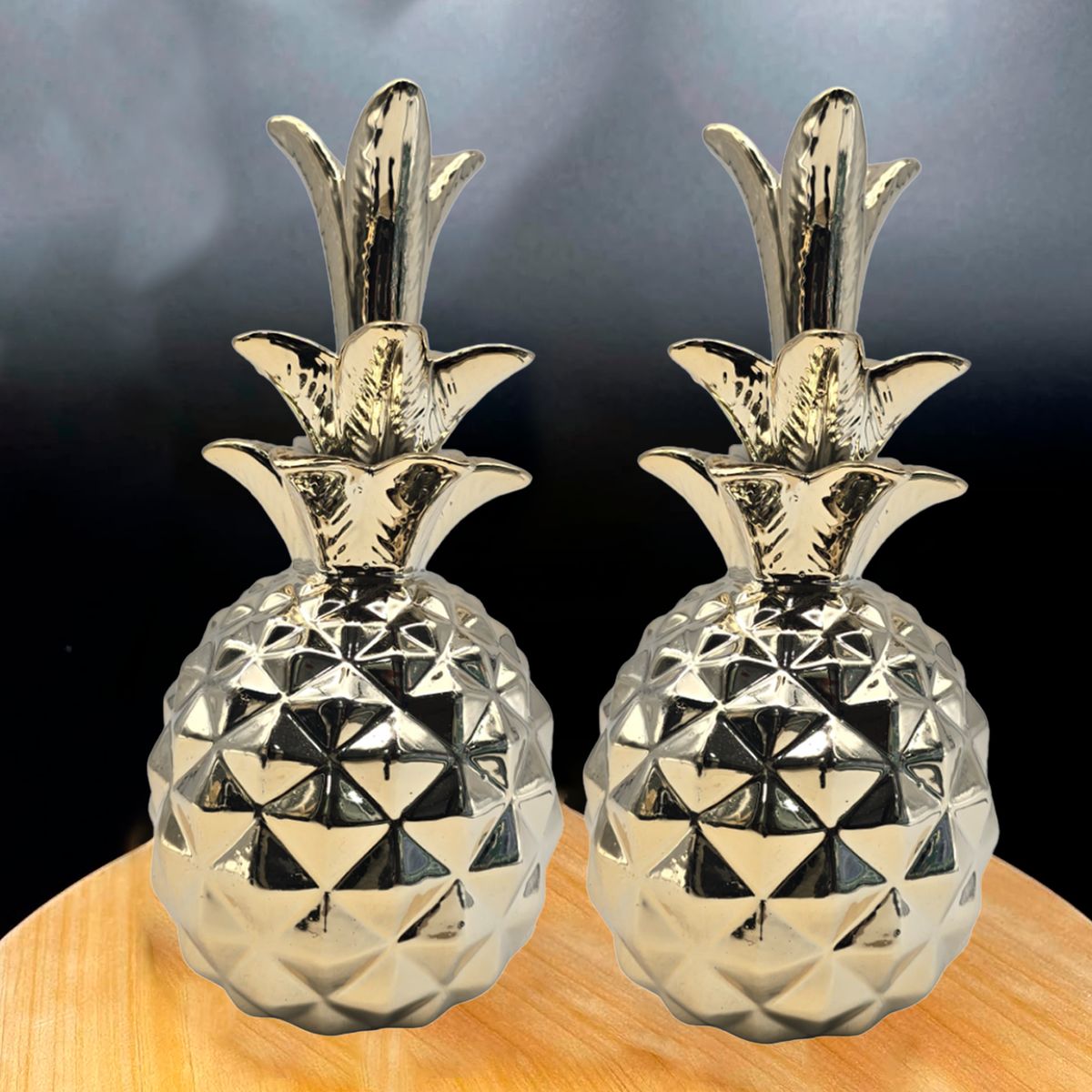 GENERICO - Set 2 Figuras Piñas Decorativas De Ceramica Adorno Decohogar - Dorado