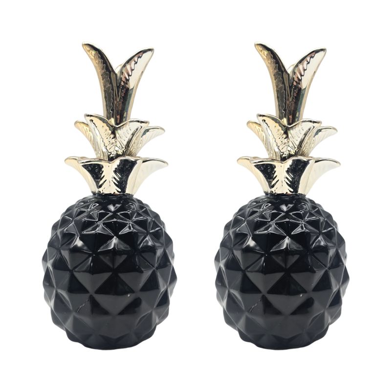 GENERICO - Set 2 Figuras Piñas Decorativas De Ceramica Adorno Decohogar - Negro