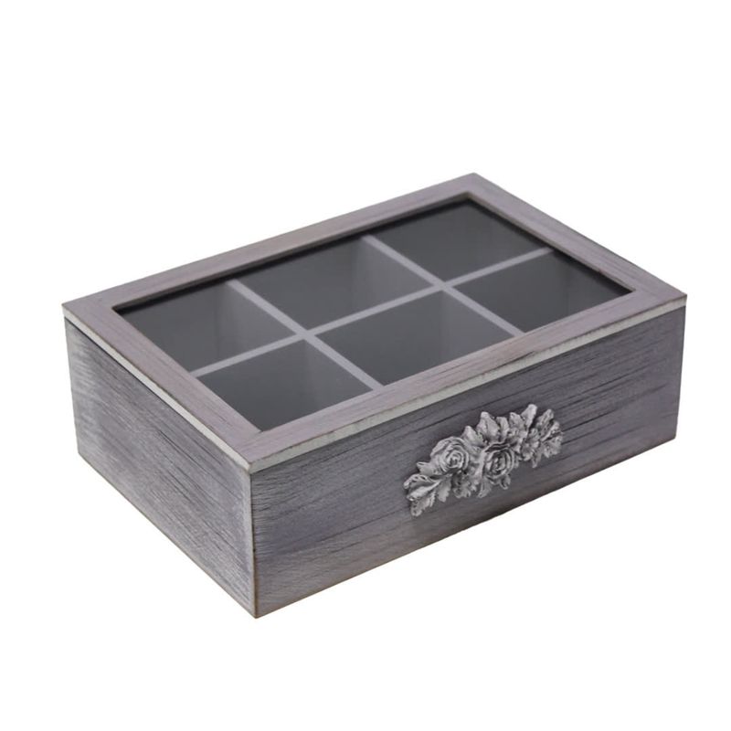 GENERICO - Caja De Te Porta Te Caja De Madera Para Te Gris 6 Divisiones