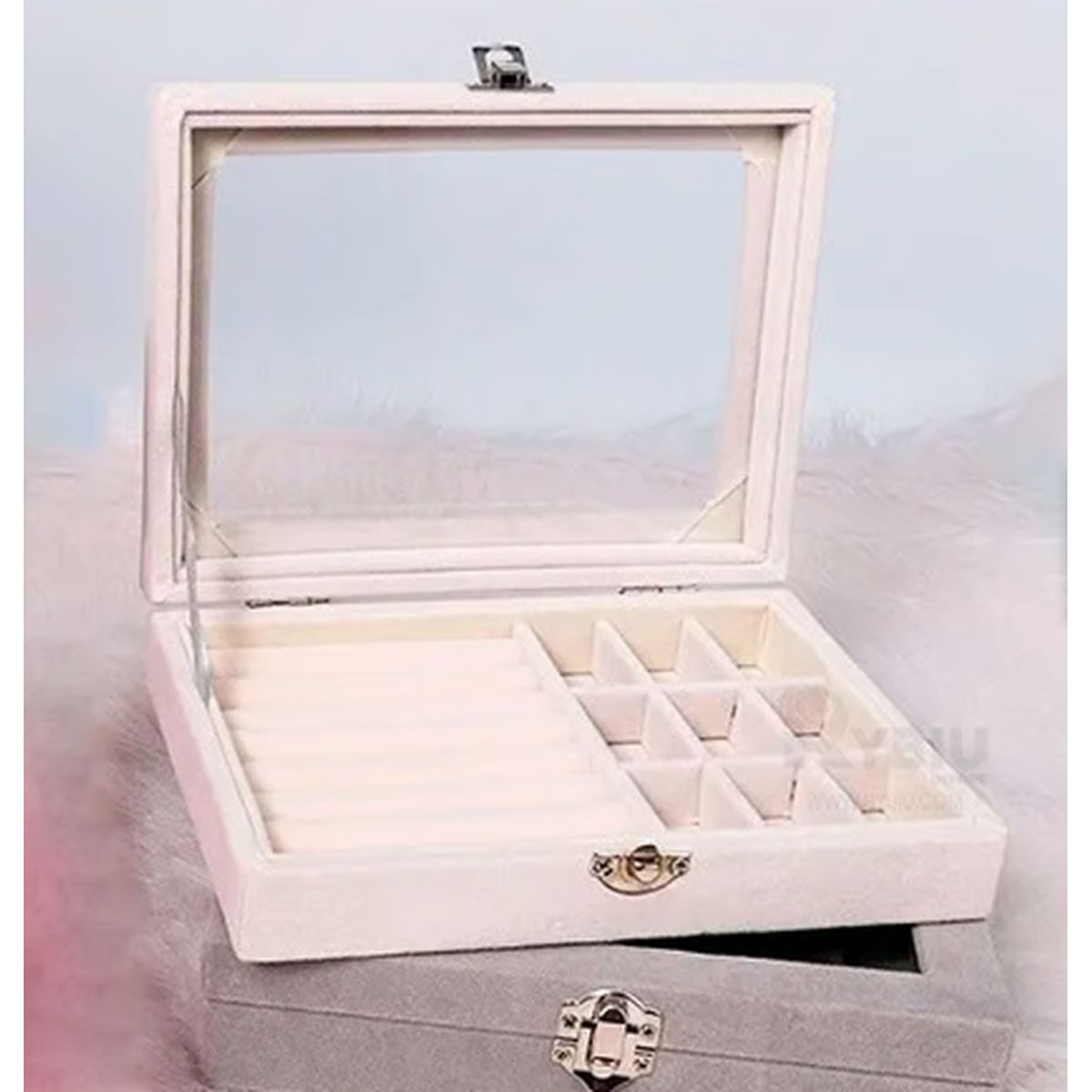 GENERICO - Elegancia en Terciopelo Beige: El Joyero Perfecto para tus Accesorios