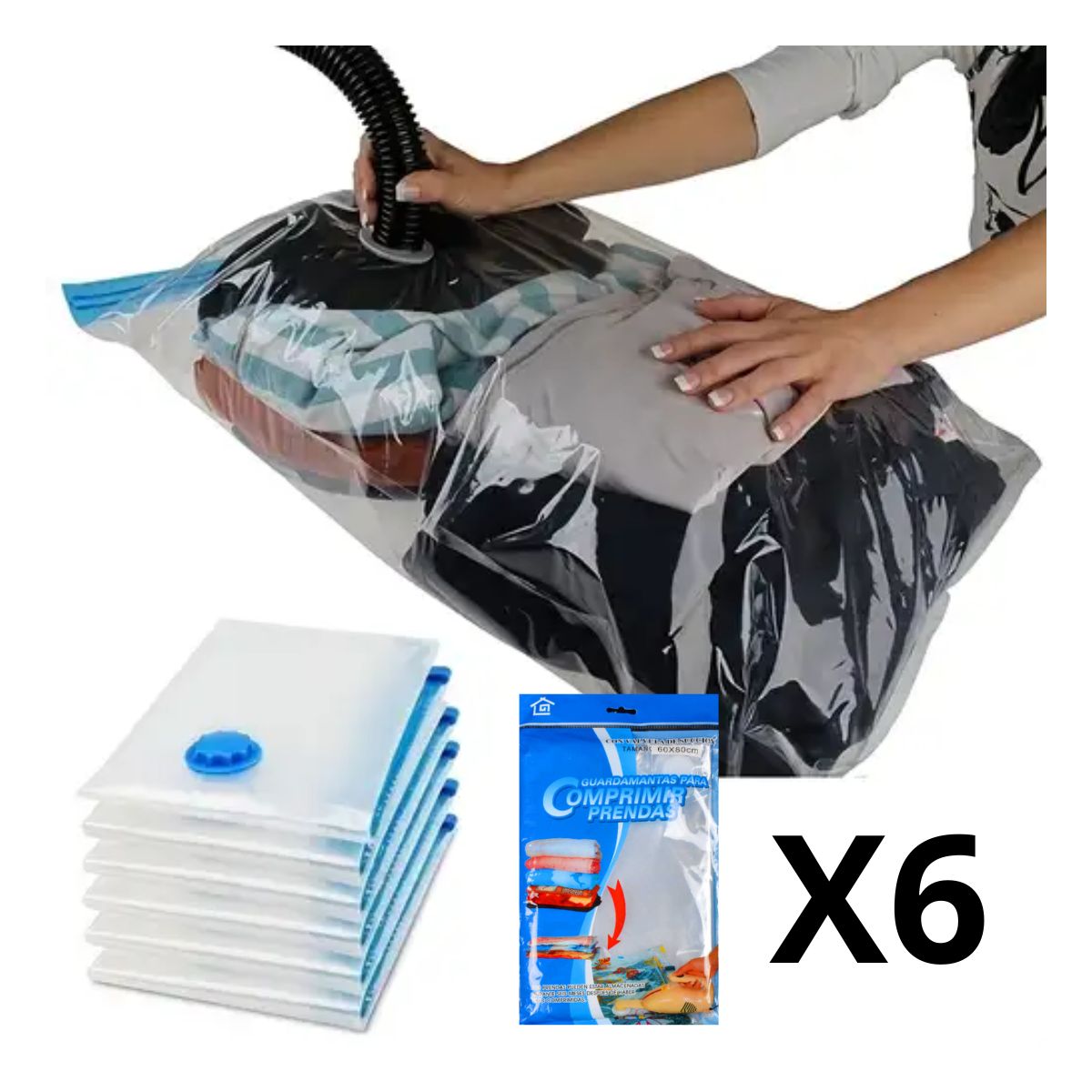 GENERICO - Set 6 Bolsas Al Vacio Para Guardar Comprimir Ropa 80X110