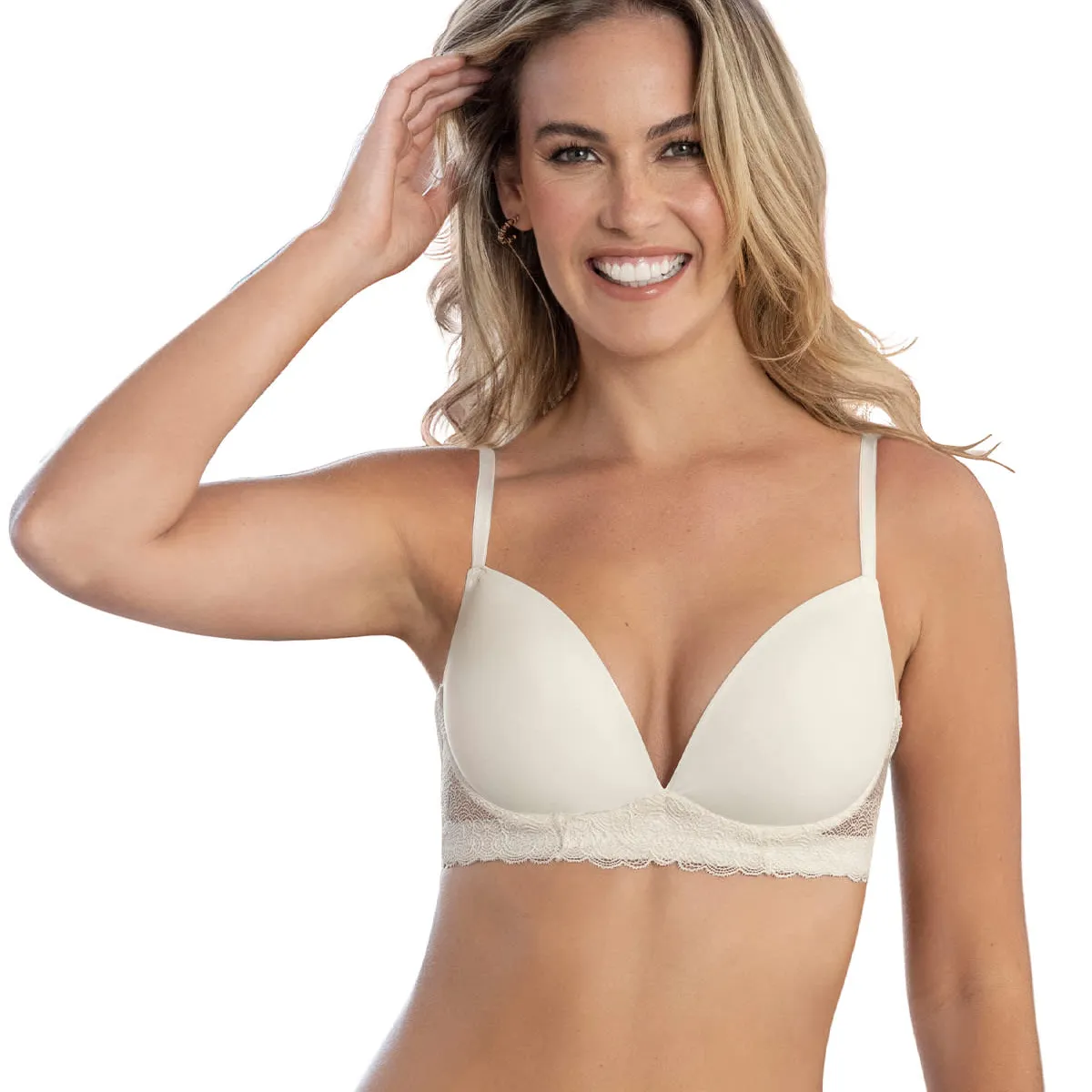 LEONISA - Sostén media copa con arco y base elaborada en encaje Sexy Essential 091077 Perla