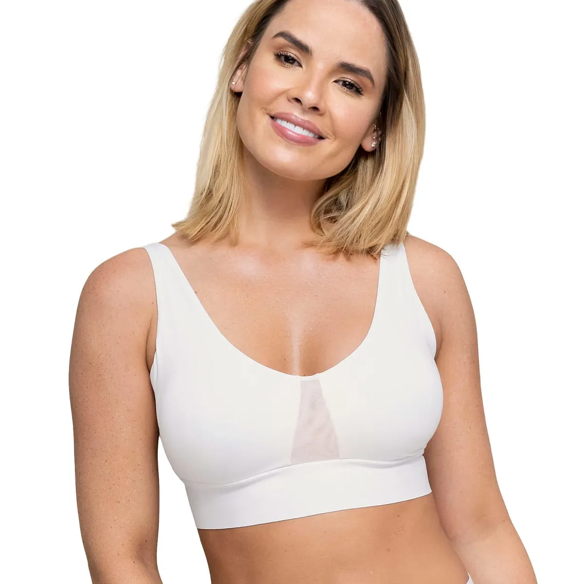 LEONISA - Sostén tipo top de copas extraíbles totalmente cómodo y liviano Flexi Brastop 091048 Blanco