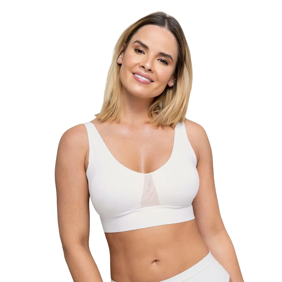 LEONISA - Sostén tipo top de copas extraíbles totalmente cómodo y liviano Flexi Brastop 091048 Blanco