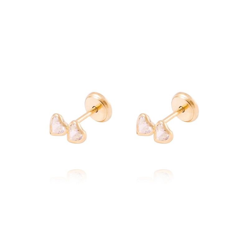 JB JOYAS BARON - Aros Oro Amarillo de 18kt Modelo Doble Corazón de Circonitas