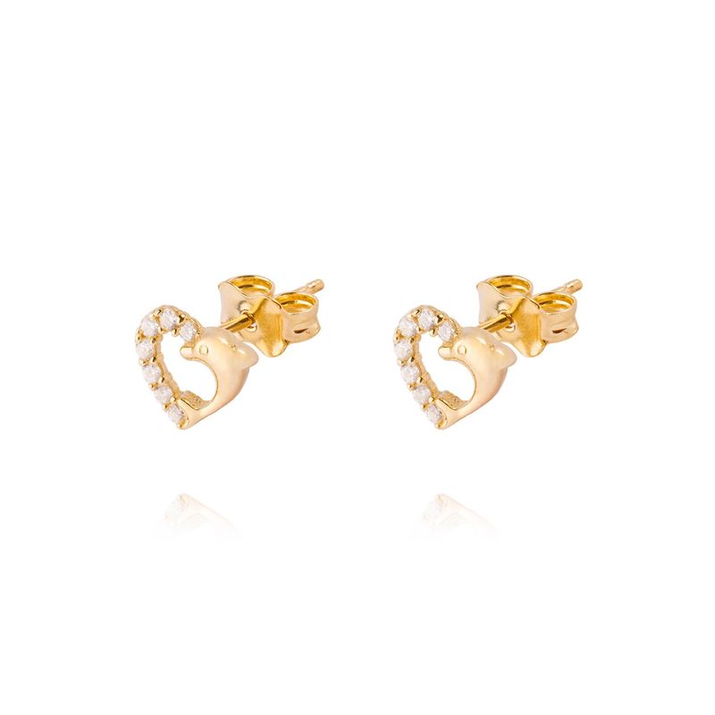 JB JOYAS BARON - Aros de Oro de 18kt Modelo Delfín con corazón de circón