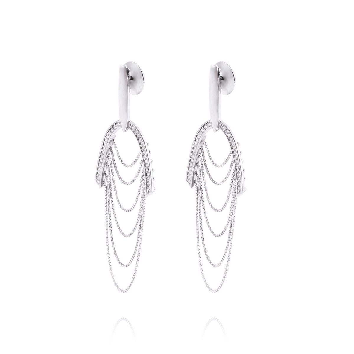 JB JOYAS BARON - Aros Oro Blanco 18kt Colgantes Cadenas y Diamante de 28 pts