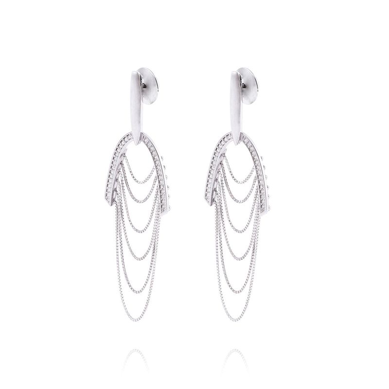 JB JOYAS BARON - Aros Oro Blanco 18kt Colgantes Cadenas y Diamante de 28 pts