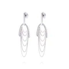JB JOYAS BARON - Aros Oro Blanco 18kt Colgantes Cadenas y Diamante de 28 pts