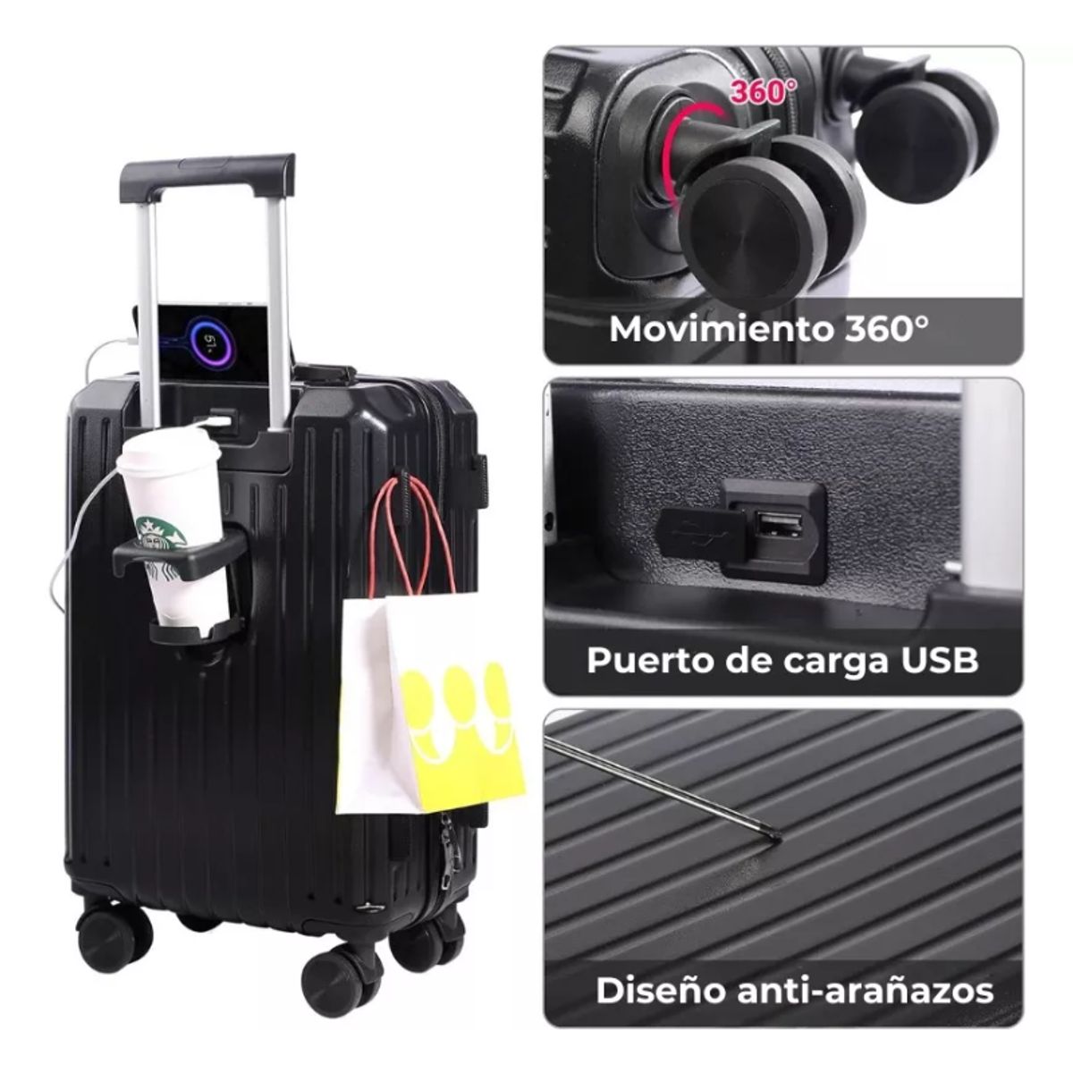 Maleta De Viaje 10kg Equipaje De Mano Portavasos Carry On, marca GENERICO - Foto 2